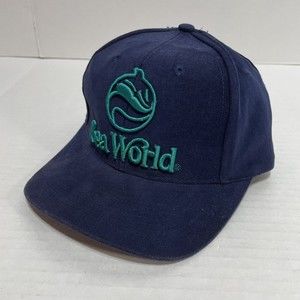 Vintage Sea World Hat, Dark Blue Cap, Embroidered, Strapback, Rare